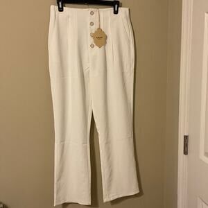 Sublime Fashion White Pleated Trousers With Four Buttons